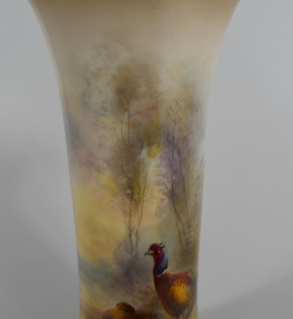 Royal Worcester porcelain vase. Pheasants painted by James Stinton. Dated 1928. View VI