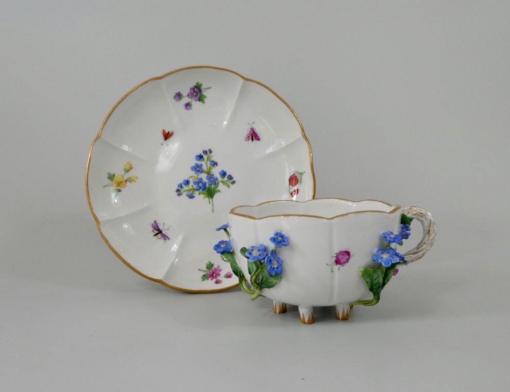 Meissen ‘Forget me nots’encrusted cup and saucer, c. 1880.
