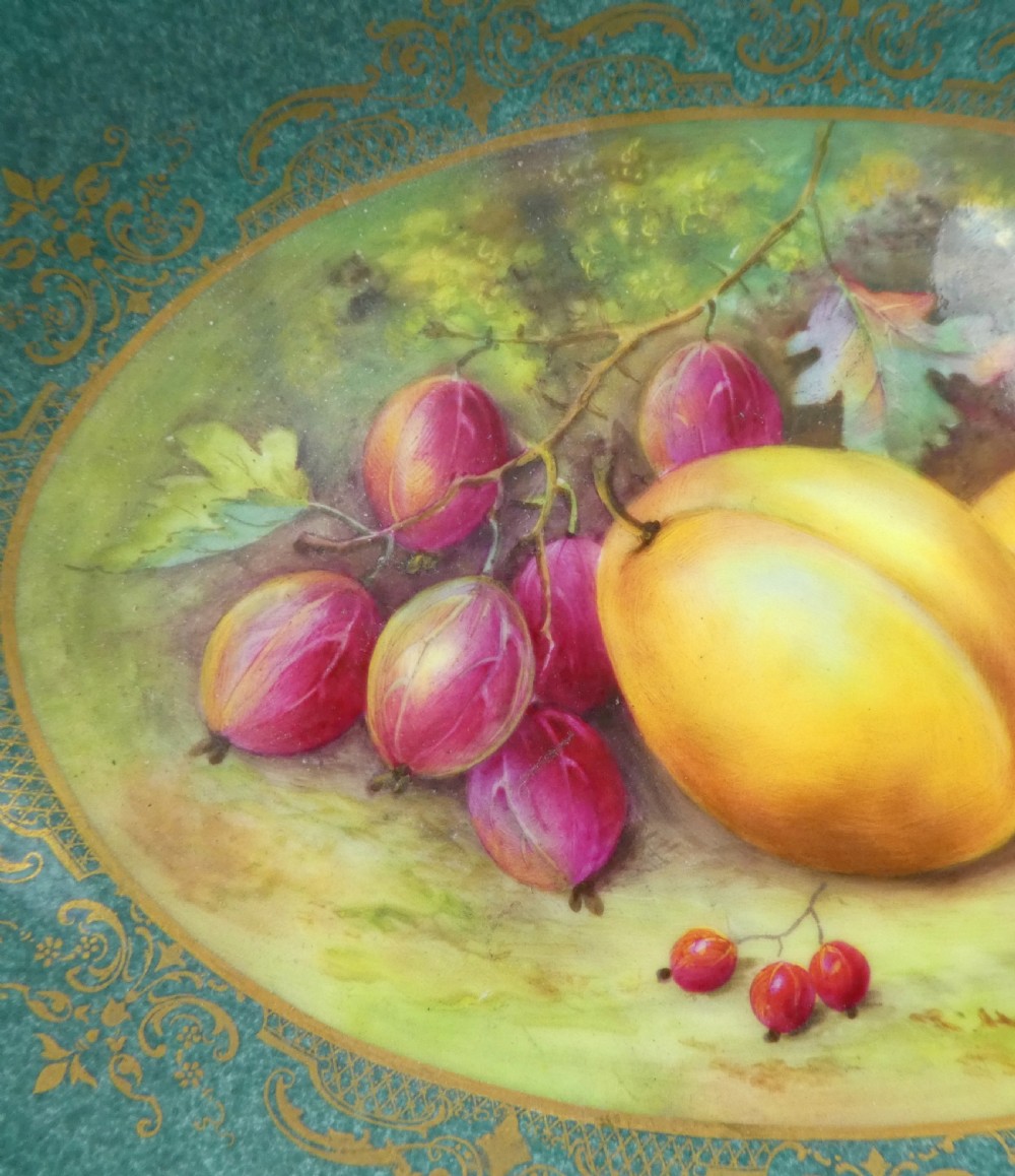 Royal Worcester porcelain dish. Fruit study, by Thomas Lockyer, dated 1935. View IV