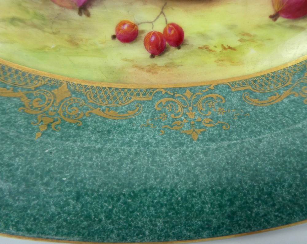 Royal Worcester porcelain dish. Fruit study, by Thomas Lockyer, dated 1935. View V