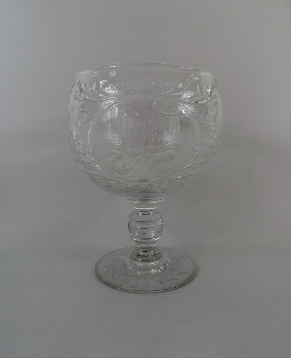 Thomas Webb & Corbett Ltd large glass hunting goblet, c. 1930.