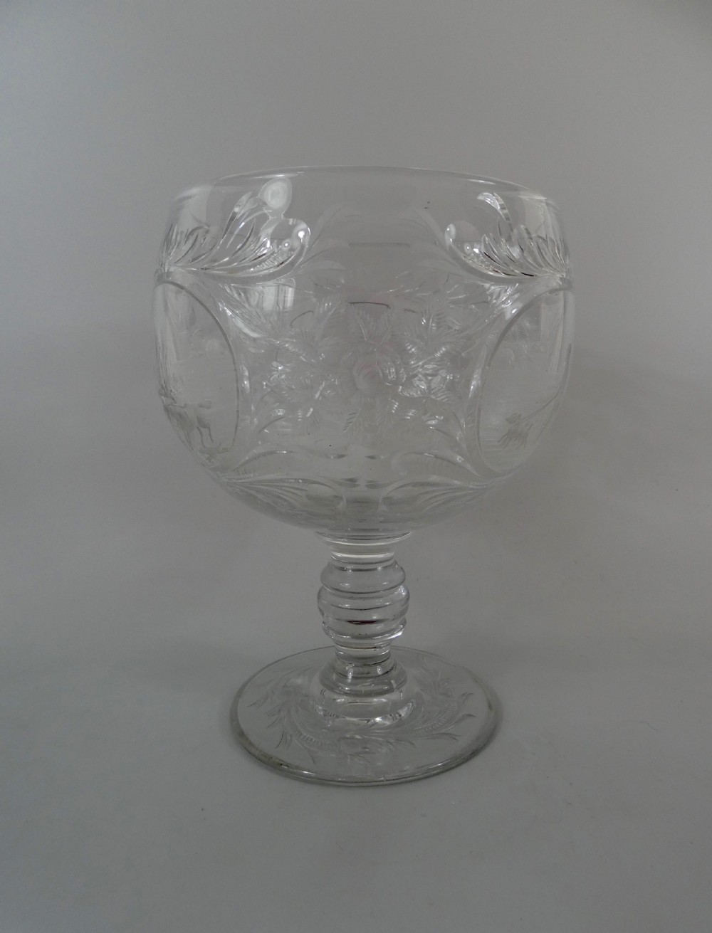 Thomas Webb & Corbett Ltd large glass hunting goblet, c. 1930. View V