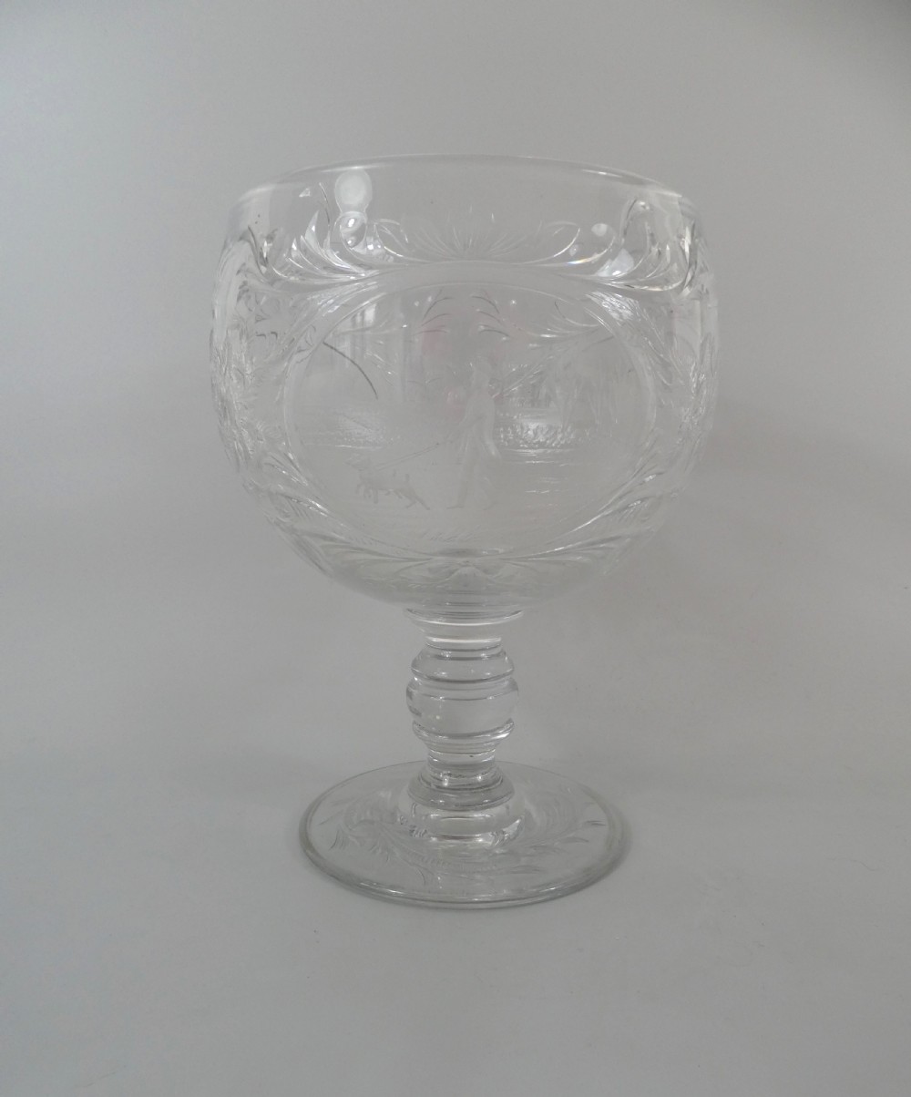 Thomas Webb & Corbett Ltd large glass hunting goblet, c. 1930. View IX