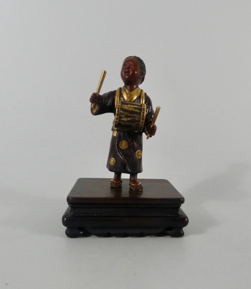 Japanese bronze okimono of a boy. Meiji Period.