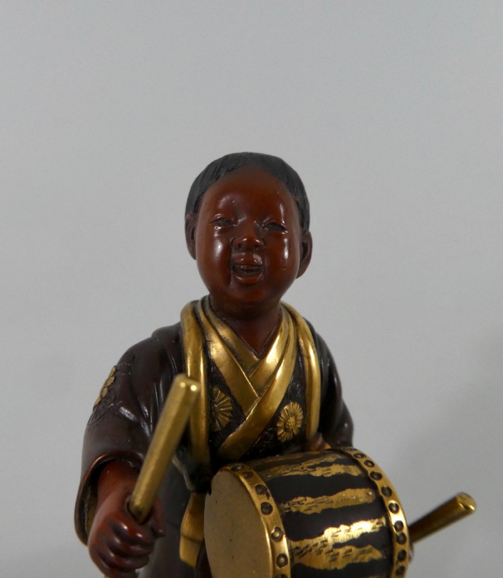 Japanese bronze okimono of a boy. Meiji Period. View III