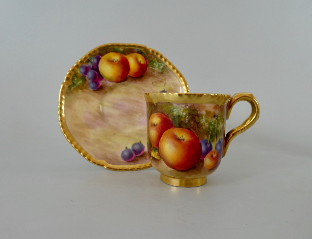 Royal Worcester Fruit cup and saucer. C. Bowen.