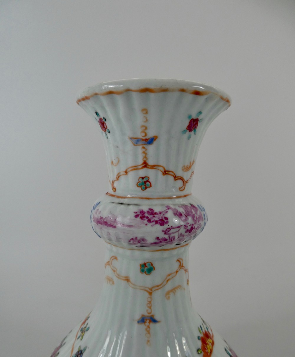 Chinese garniture of vases. Famille rose decoration. Qianlong Period. View IX