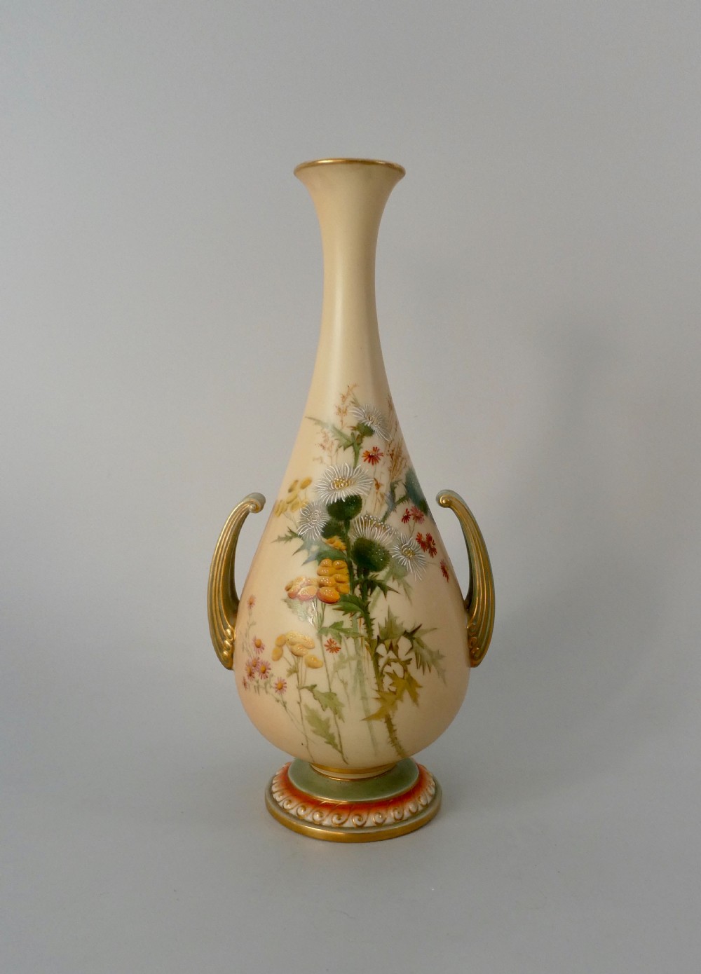 Royal Worcester porcelain vase. Thistles. Dated 1901.