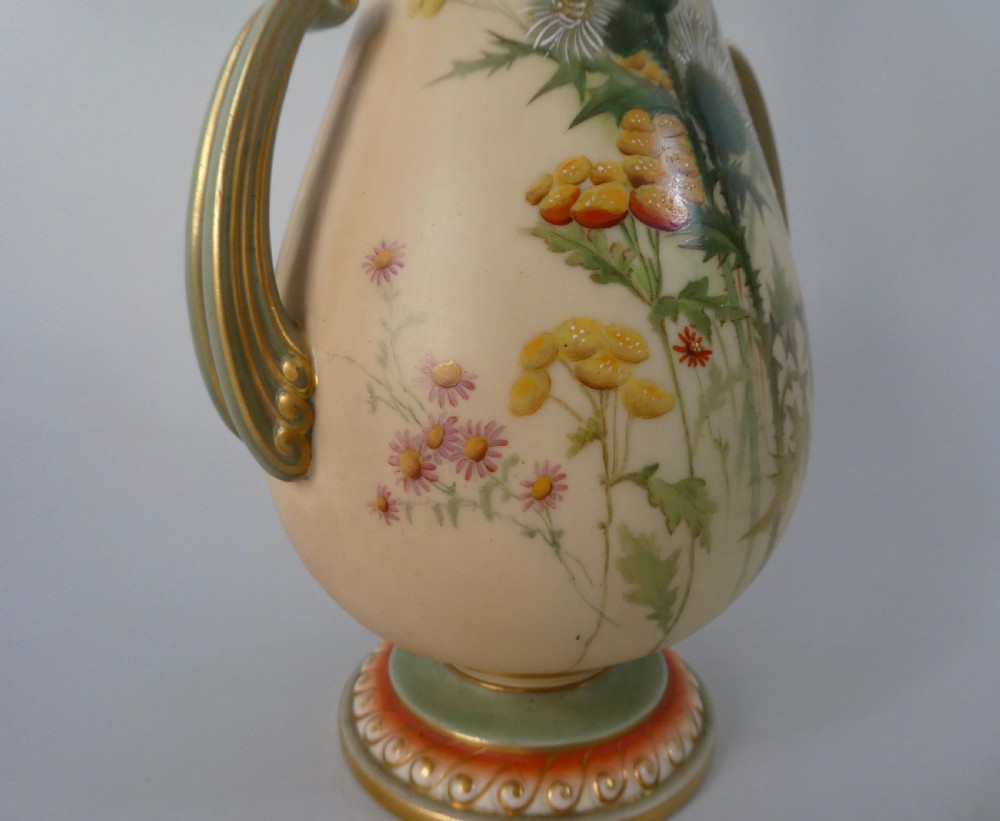 Royal Worcester porcelain vase. Thistles. Dated 1901. View III