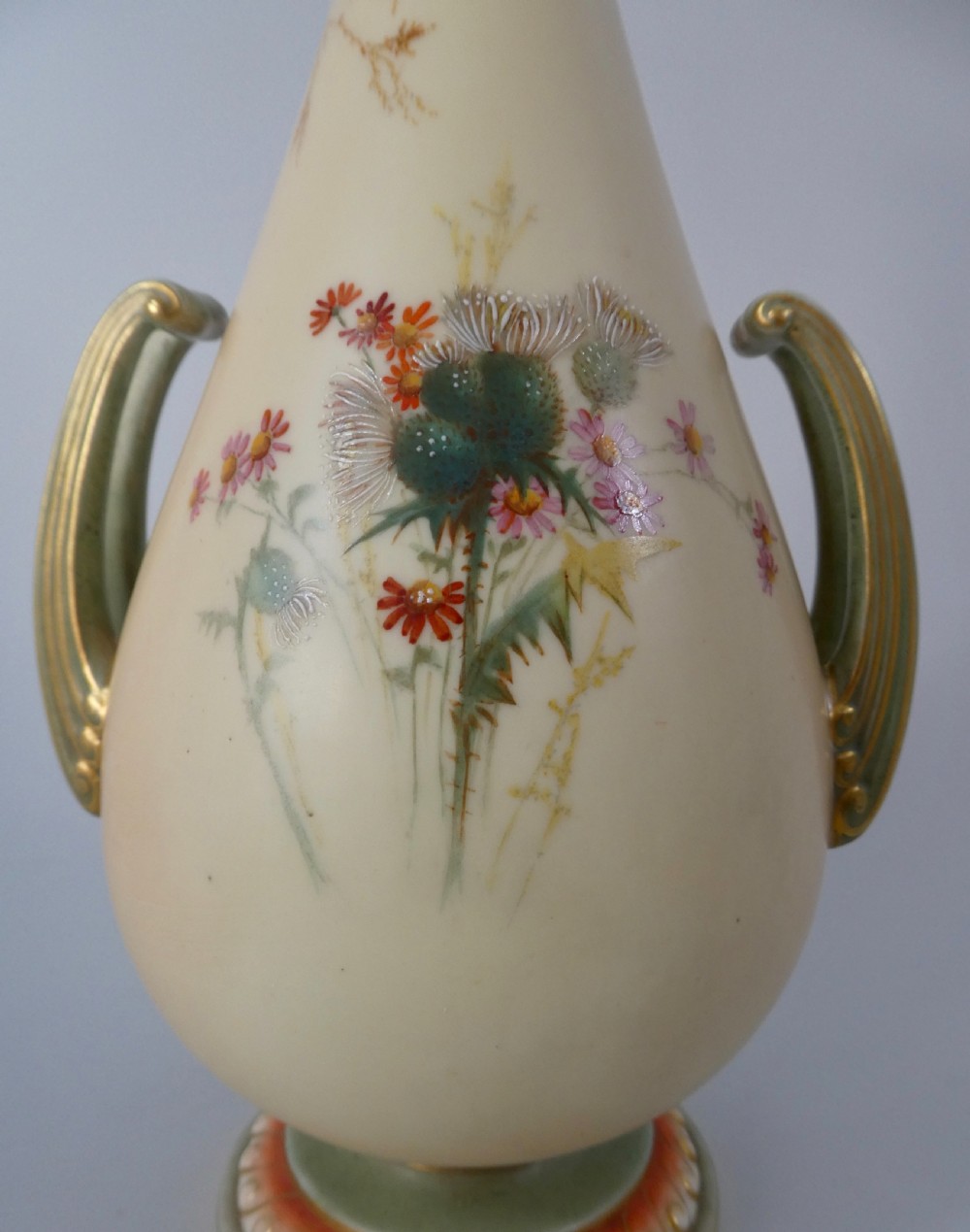 Royal Worcester porcelain vase. Thistles. Dated 1901. View VII