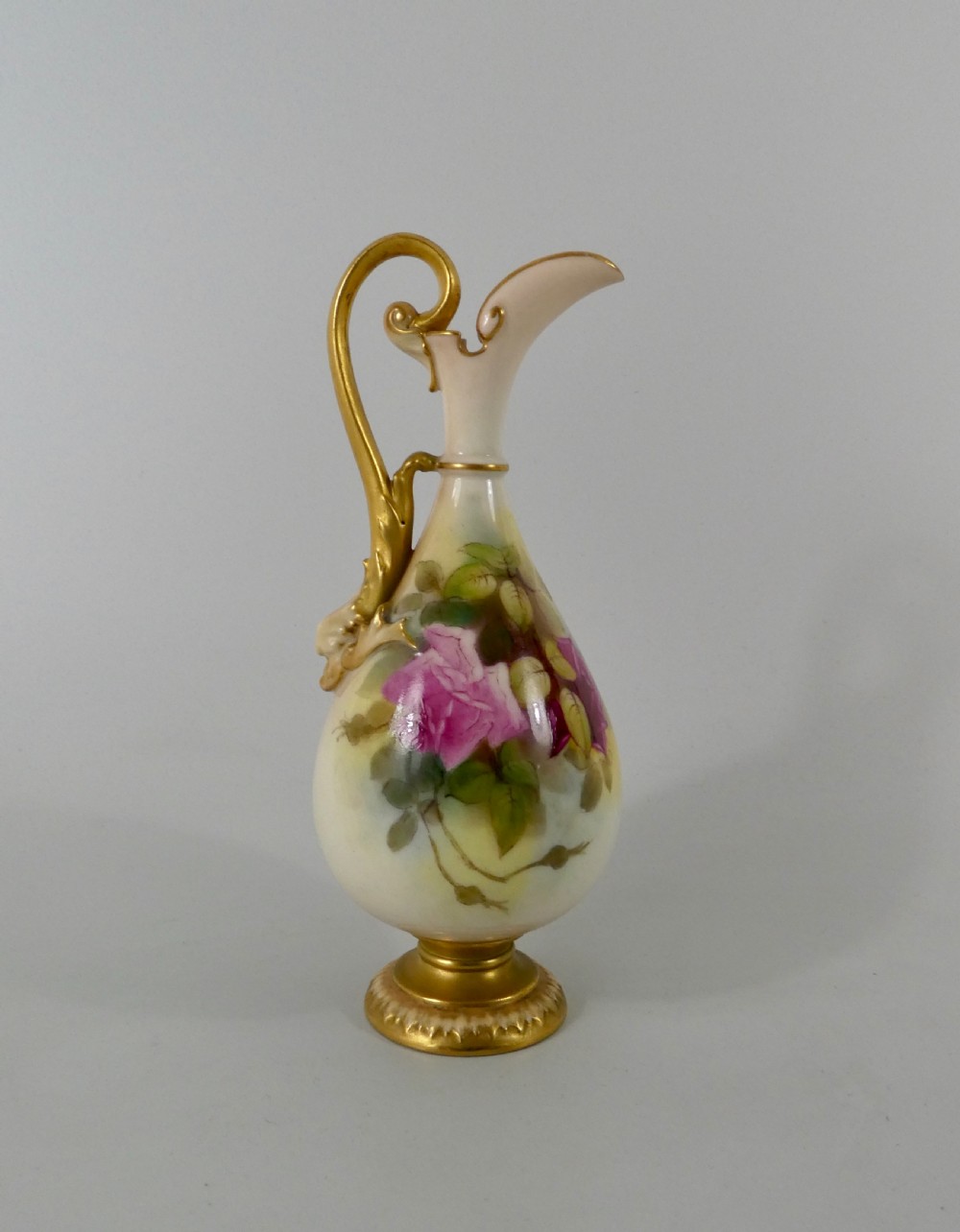 Royal Worcester porcelain ewer, Roses, dated 1919.