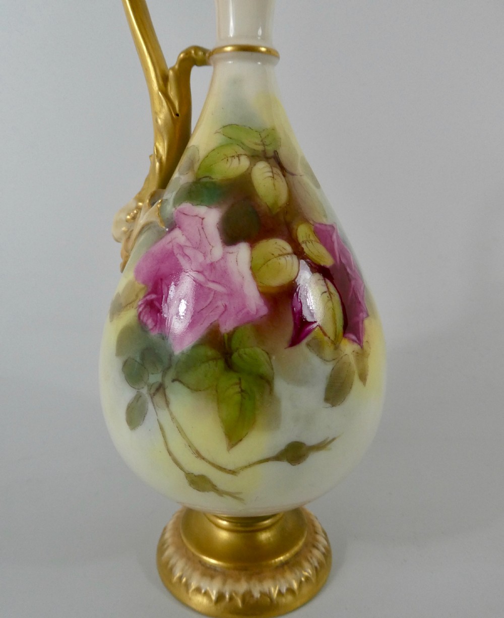 Royal Worcester porcelain ewer, Roses, dated 1919. View II