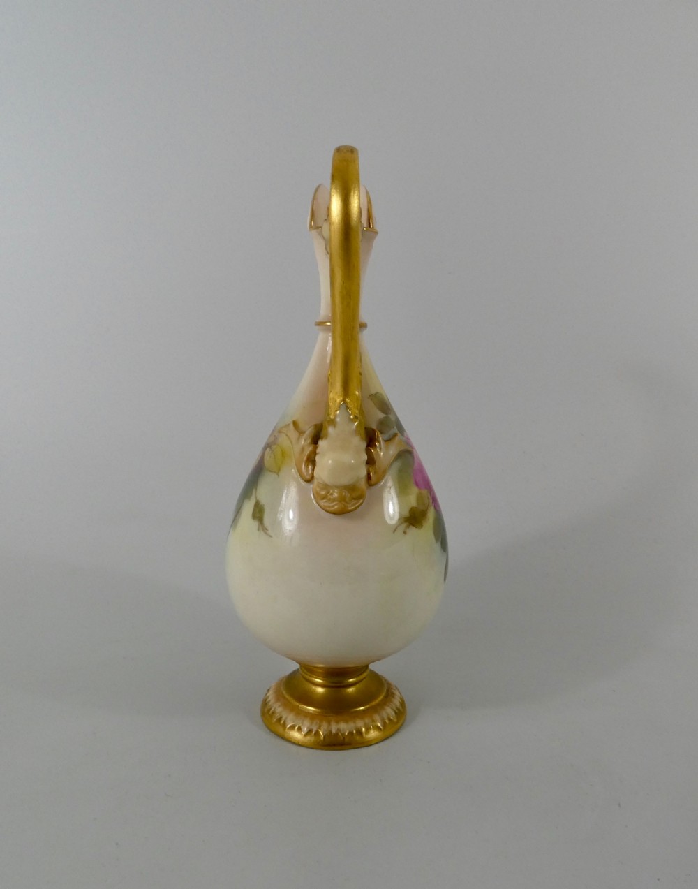 Royal Worcester porcelain ewer, Roses, dated 1919. View III