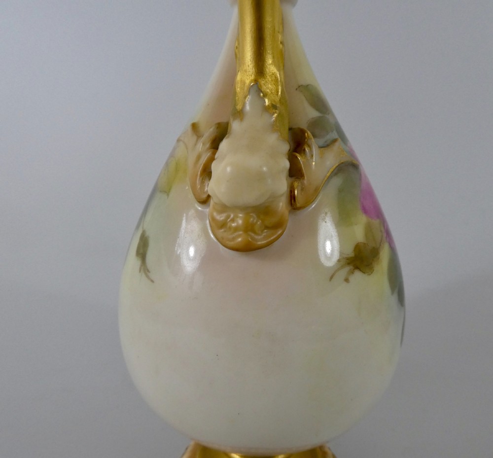 Royal Worcester porcelain ewer, Roses, dated 1919. View IV