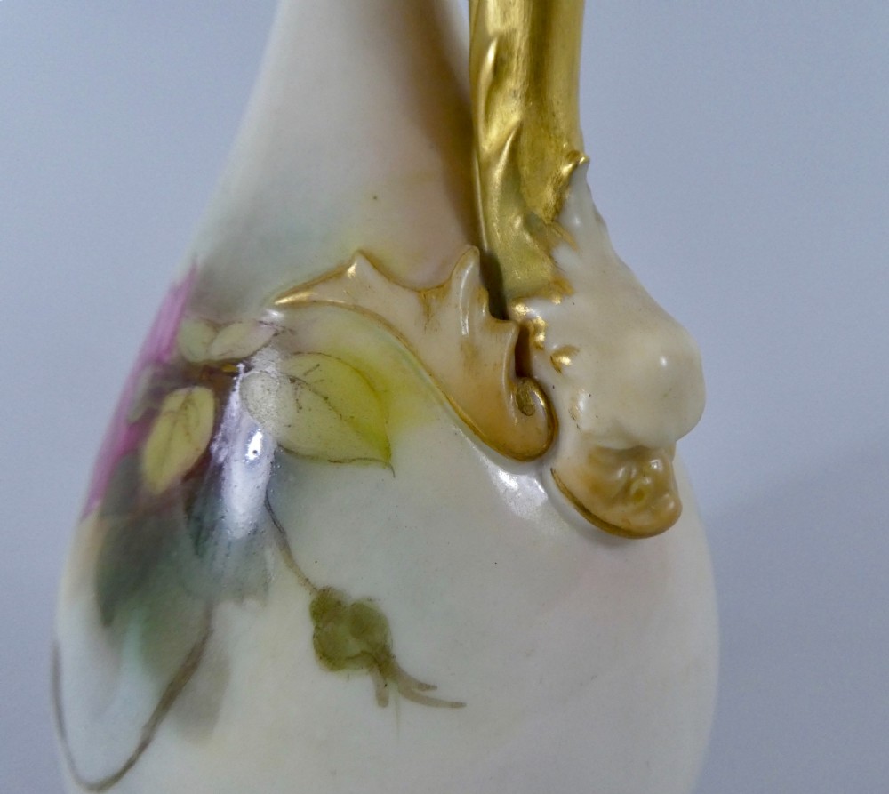 Royal Worcester porcelain ewer, Roses, dated 1919. View V