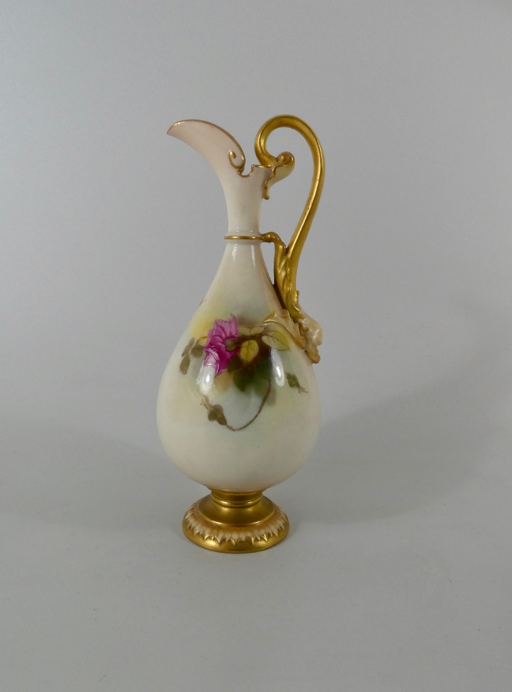 Royal Worcester porcelain ewer, Roses, dated 1919. View VI