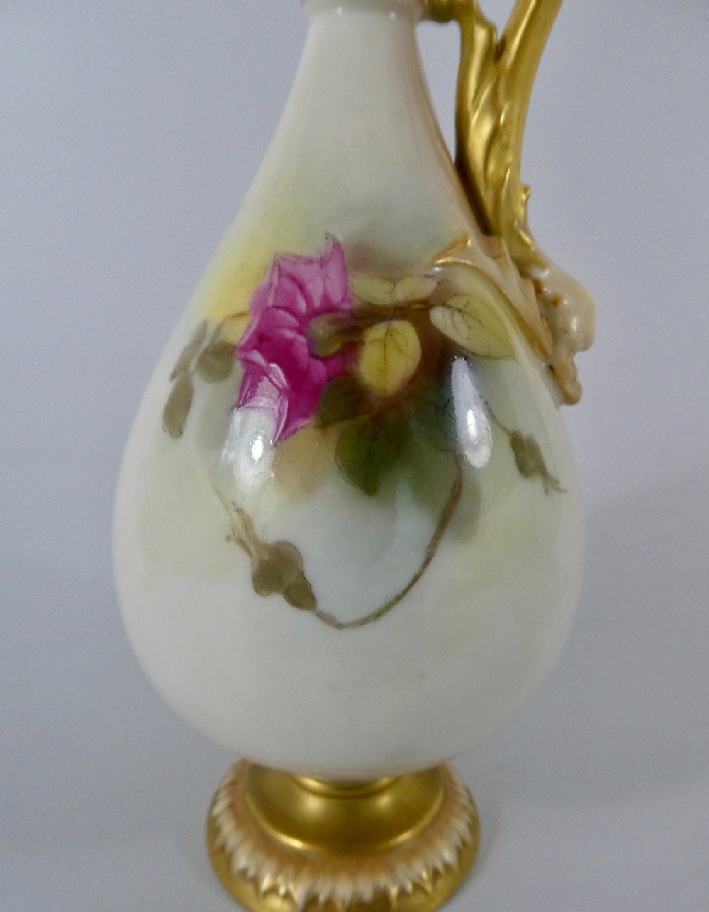 Royal Worcester porcelain ewer, Roses, dated 1919. View VII
