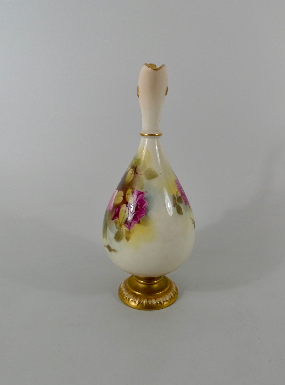 Royal Worcester porcelain ewer, Roses, dated 1919. View IX