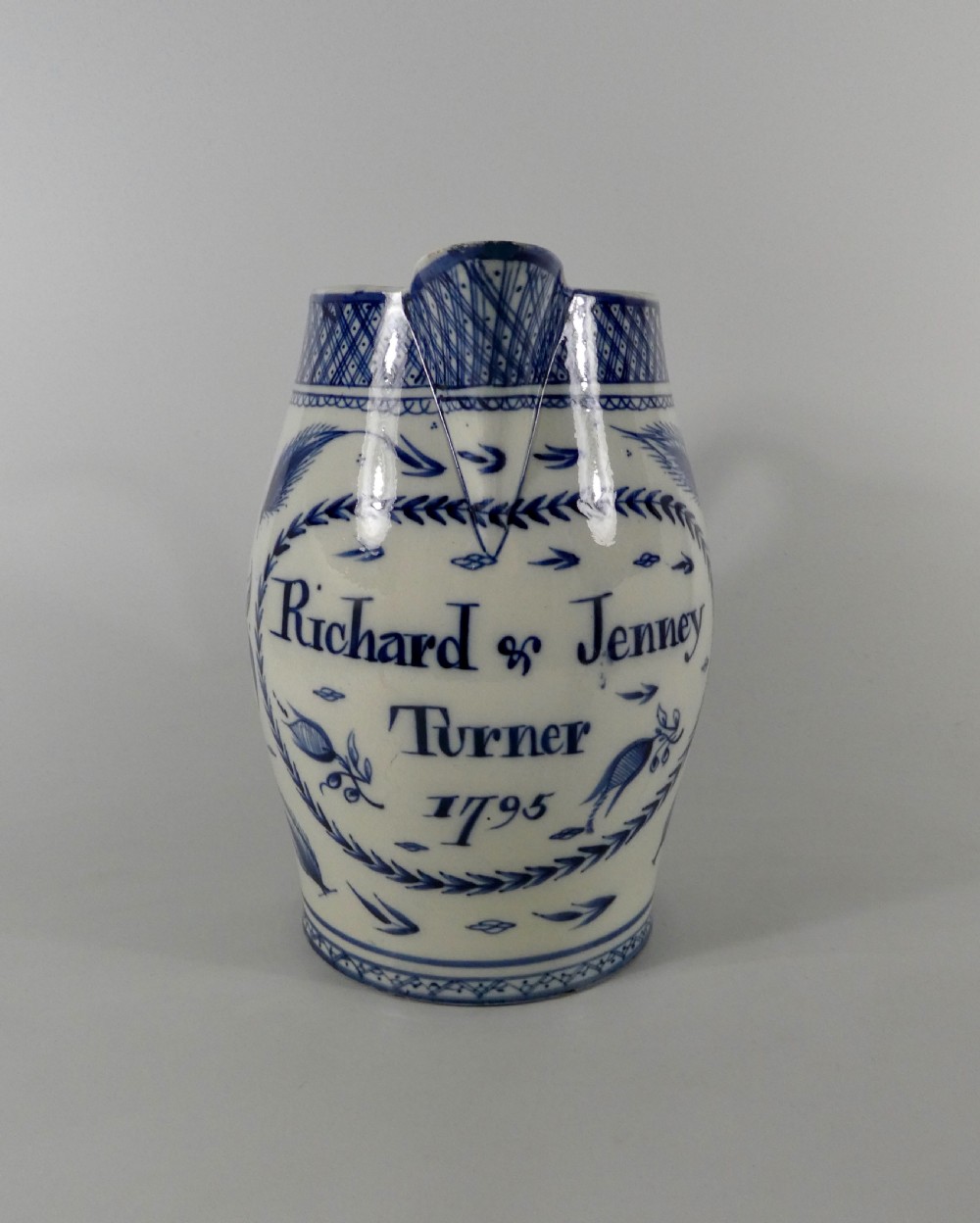 Liverpool pearlware jug, dated 1795.