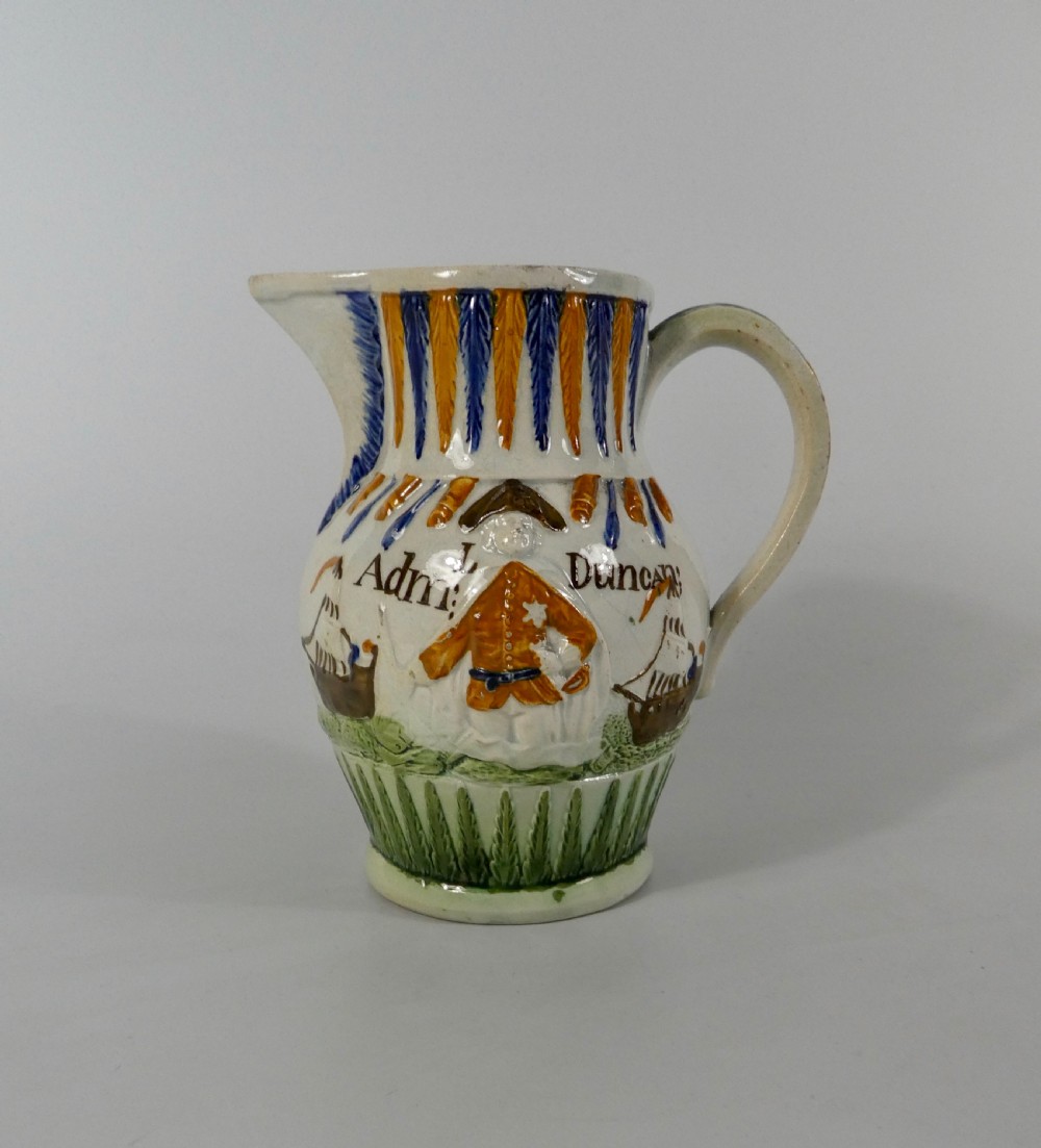 Prattware pottery jug, ‘Admiral Duncan, c. 1798.
