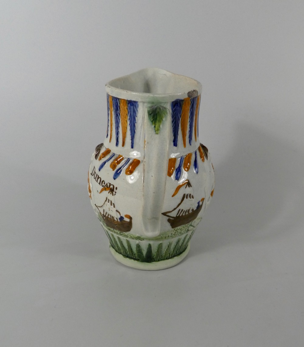 Prattware pottery jug, ‘Admiral Duncan, c. 1798. View IX