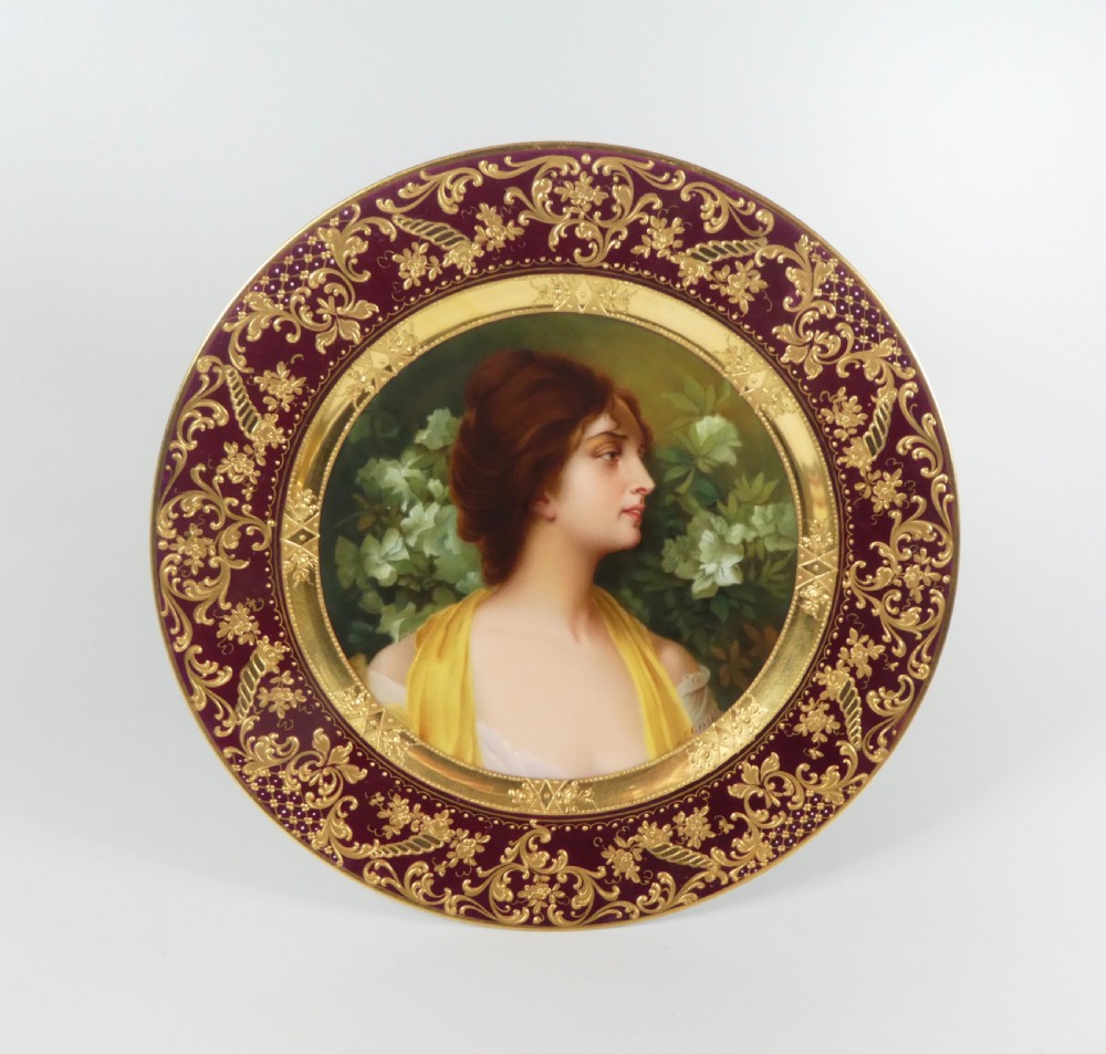 Vienna style porcelain dish, c. 1900. ‘Azalee’. signed C. Kiesel.