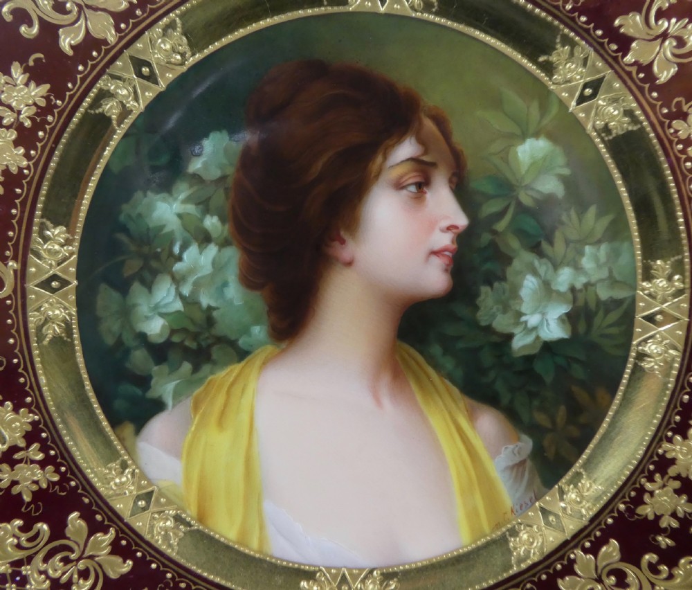 Vienna style porcelain dish, c. 1900. ‘Azalee’. signed C. Kiesel. View II