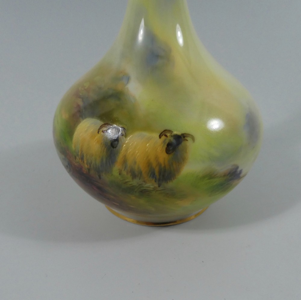 Royal Worcester porcelain vase. Sheep, by Harry Davis, dated 1914. View II