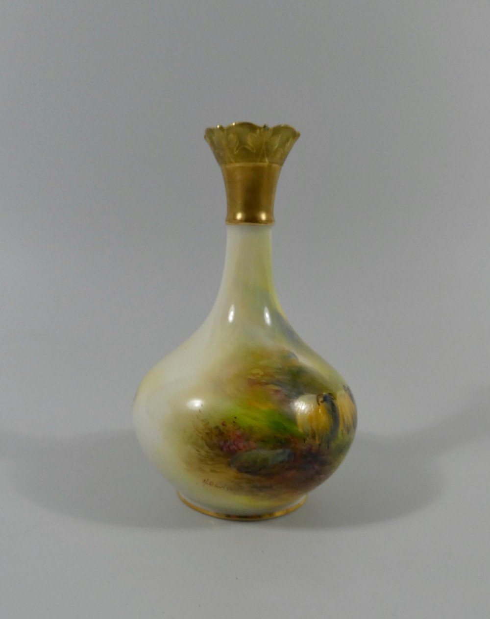Royal Worcester porcelain vase. Sheep, by Harry Davis, dated 1914. View V
