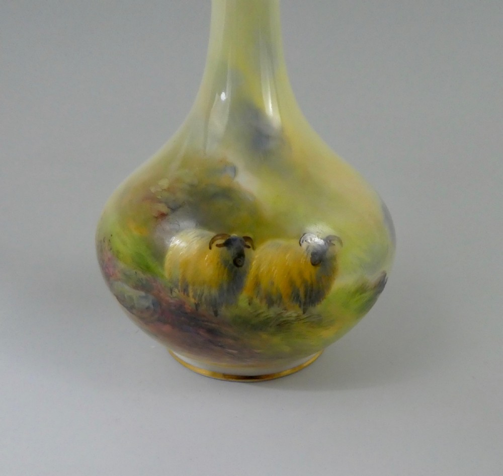 Royal Worcester porcelain vase. Sheep, by Harry Davis, dated 1914. View VI