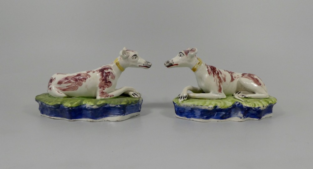 Staffordshire pottery hounds. Enoch Wood, c.1830.