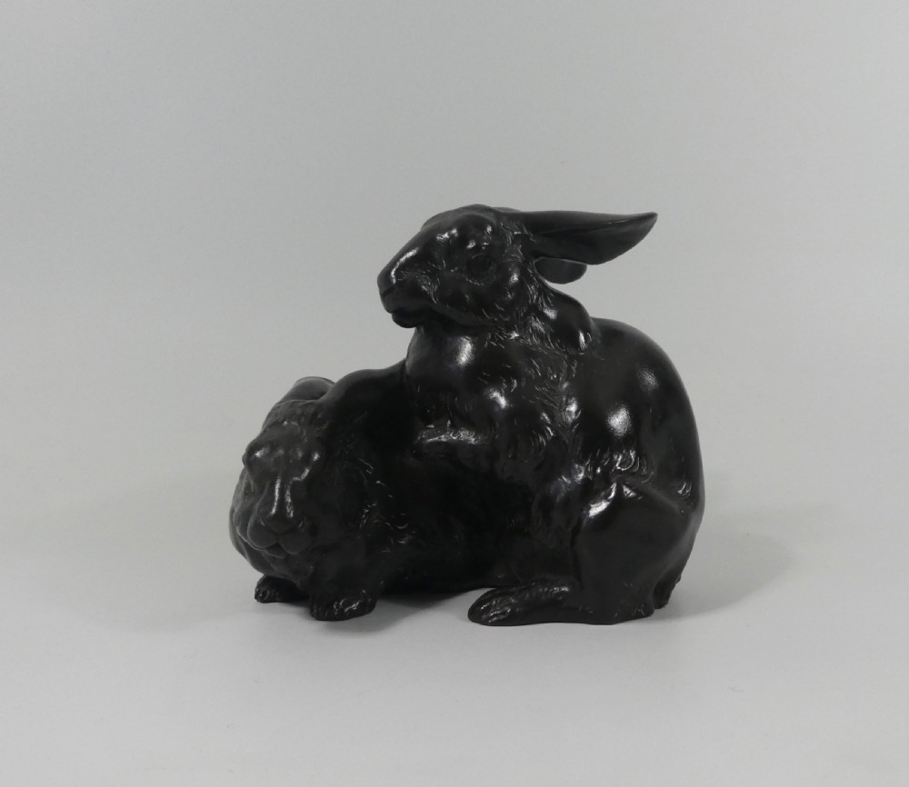 Japanese bronze okimono. Rabbits,  Okazaki Sessei, Meiji Period.