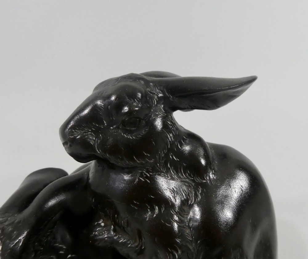 Japanese bronze okimono. Rabbits,  Okazaki Sessei, Meiji Period. View II