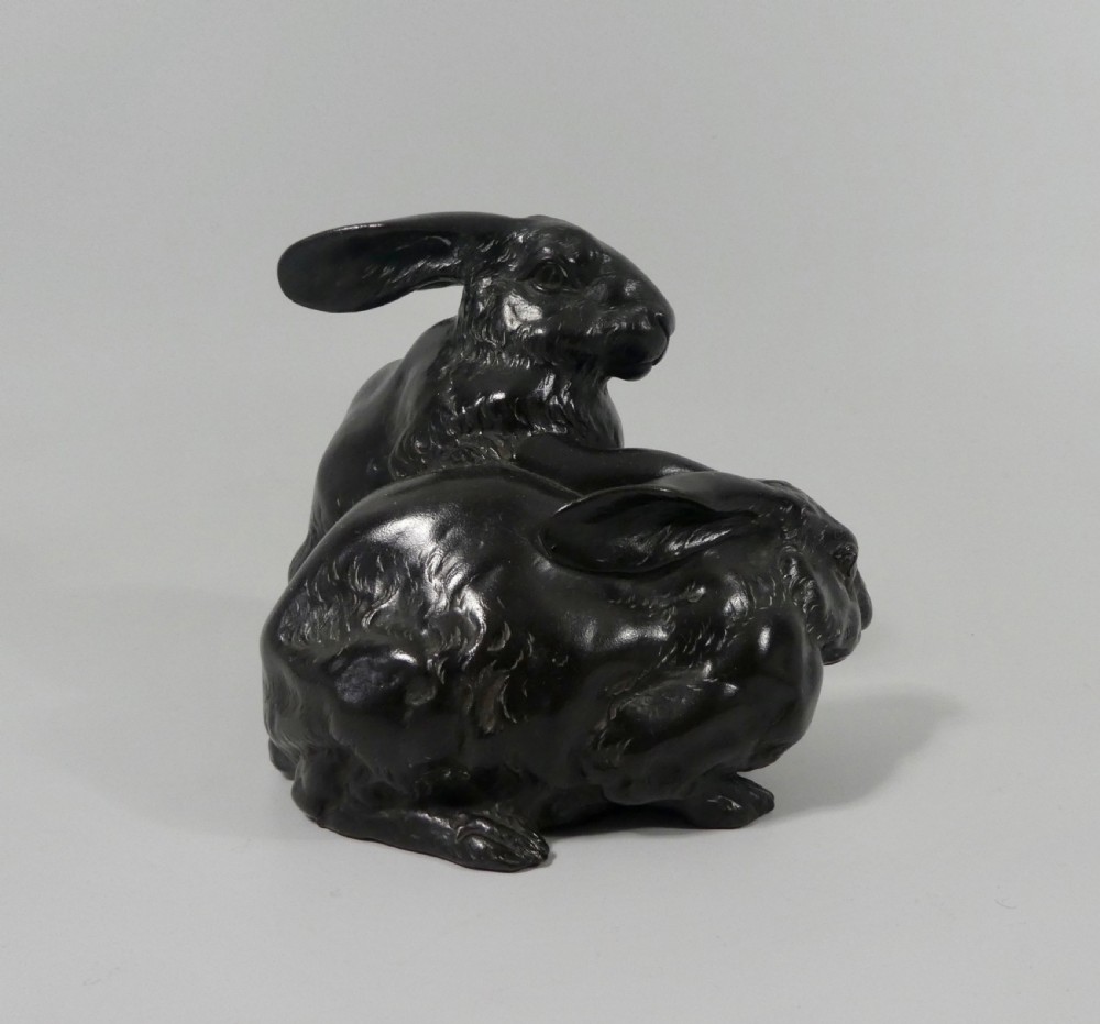 Japanese bronze okimono. Rabbits,  Okazaki Sessei, Meiji Period. View III