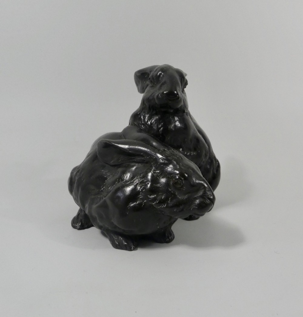 Japanese bronze okimono. Rabbits,  Okazaki Sessei, Meiji Period. View IV