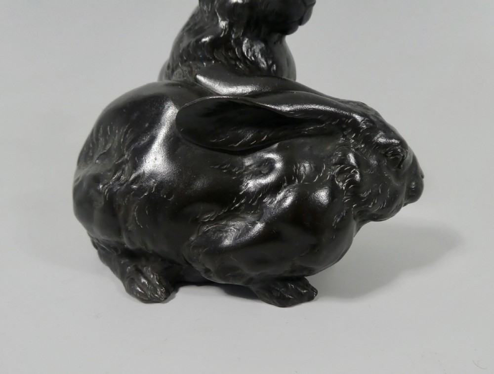 Japanese bronze okimono. Rabbits,  Okazaki Sessei, Meiji Period. View V