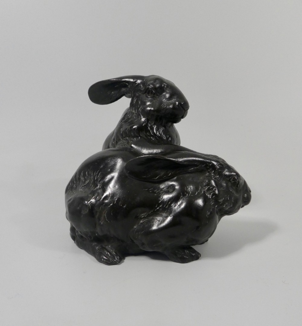 Japanese bronze okimono. Rabbits,  Okazaki Sessei, Meiji Period. View VI