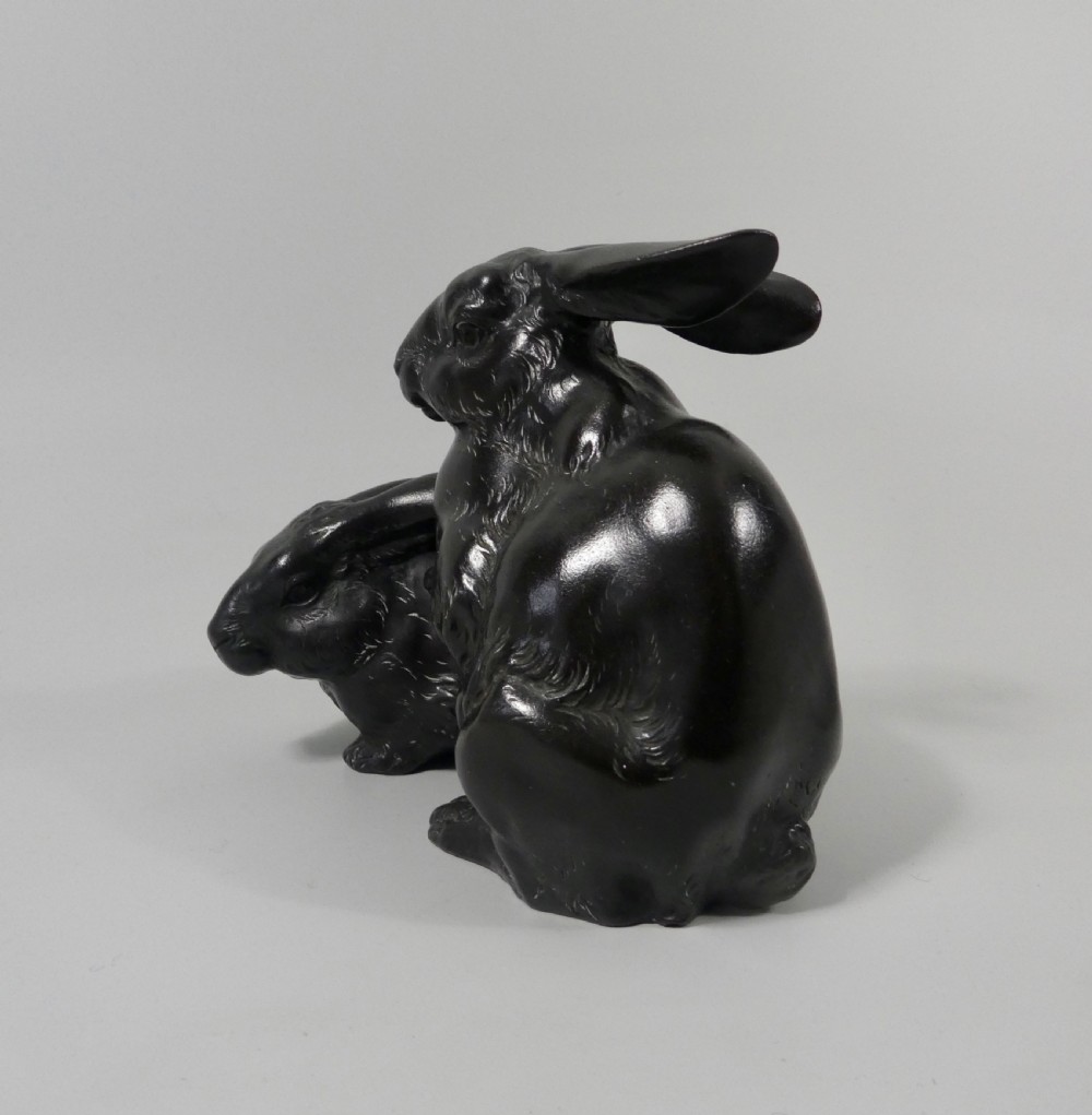 Japanese bronze okimono. Rabbits,  Okazaki Sessei, Meiji Period. View VIII