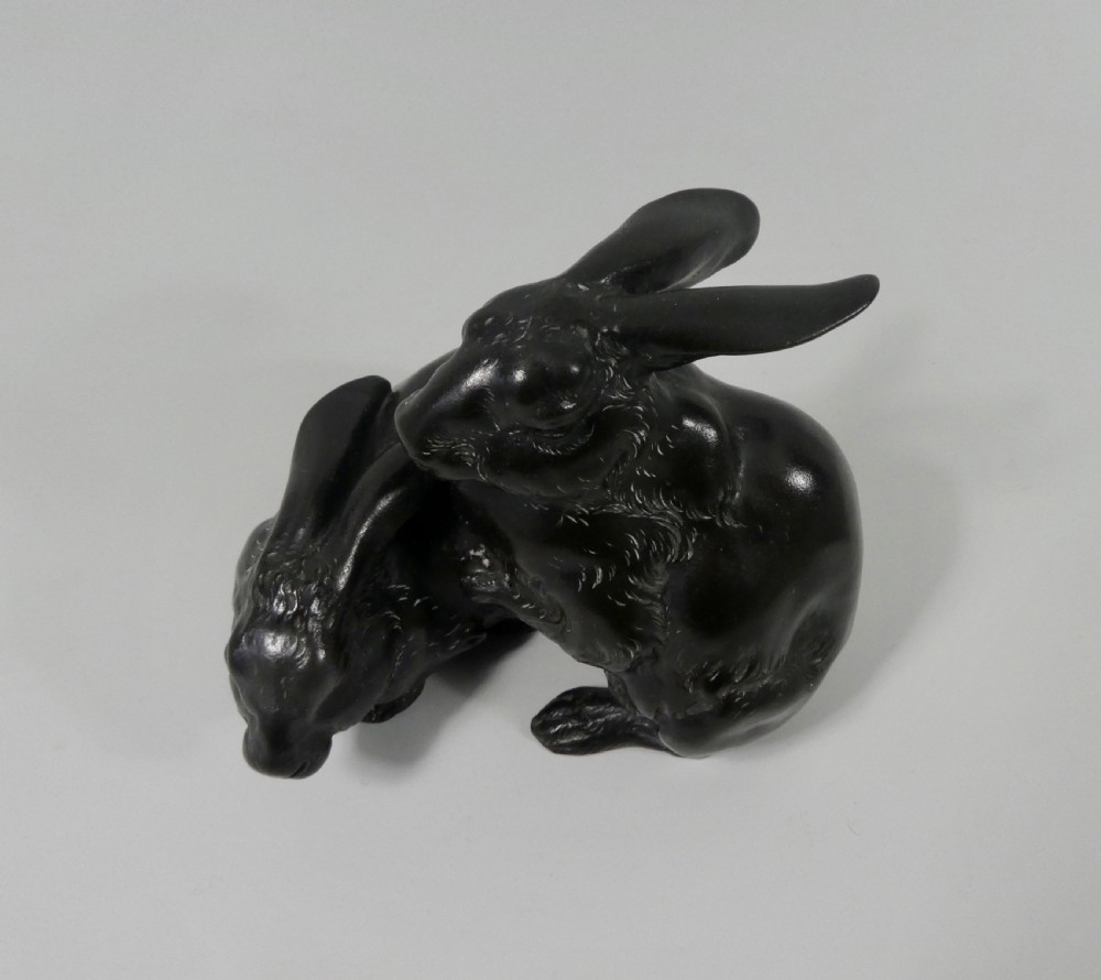 Japanese bronze okimono. Rabbits,  Okazaki Sessei, Meiji Period. View IX