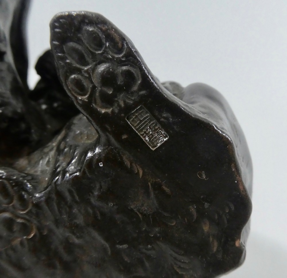 Japanese bronze okimono. Rabbits,  Okazaki Sessei, Meiji Period. View XII