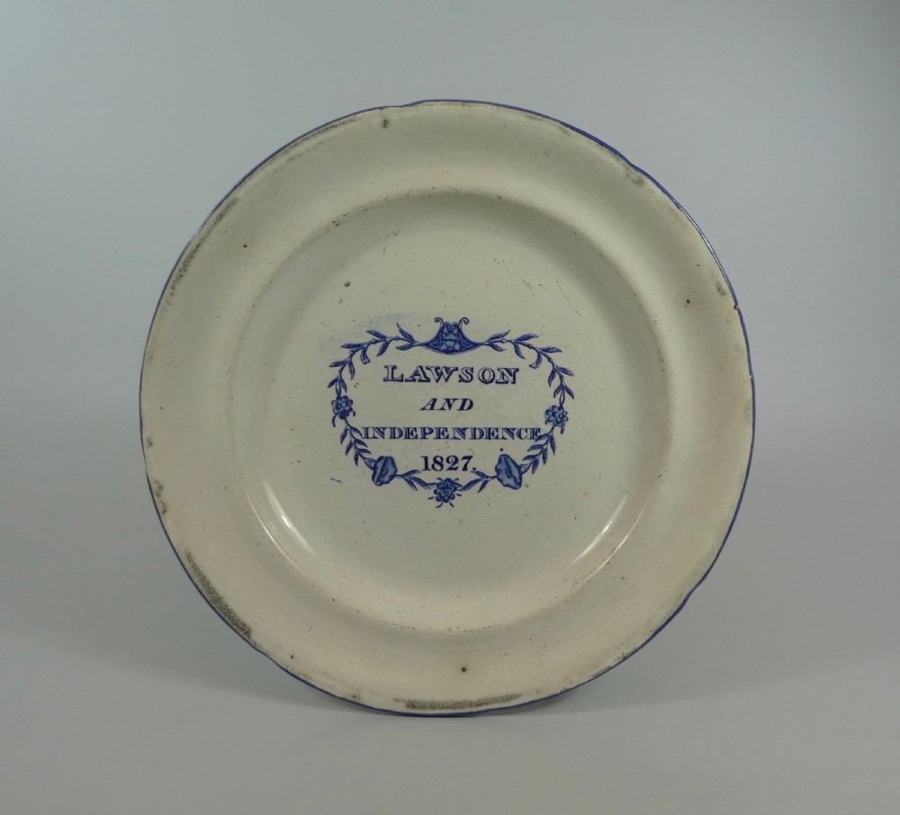English pearlware electoral plate, dated 1827.