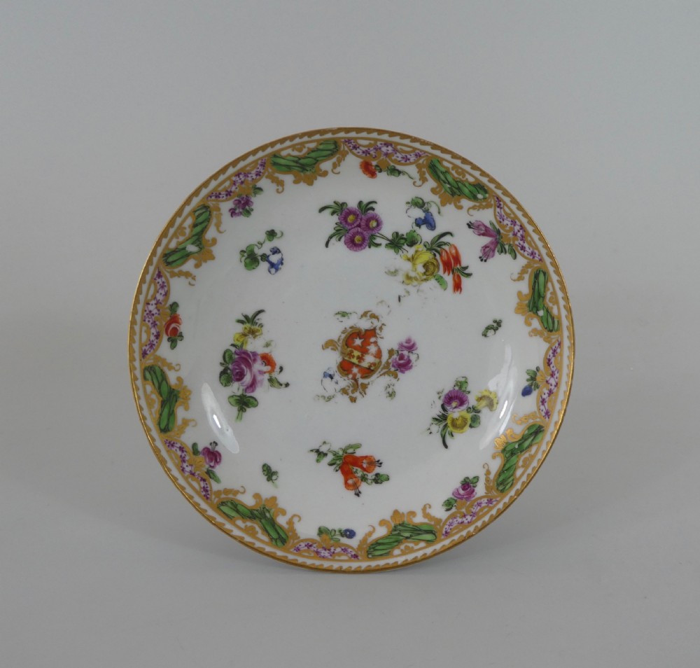 Bristol porcelain cup, saucer & spoon, c. 1775. Ludlow Service. View III