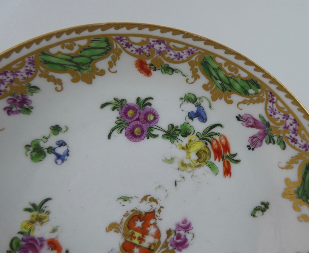 Bristol porcelain cup, saucer & spoon, c. 1775. Ludlow Service. View VI