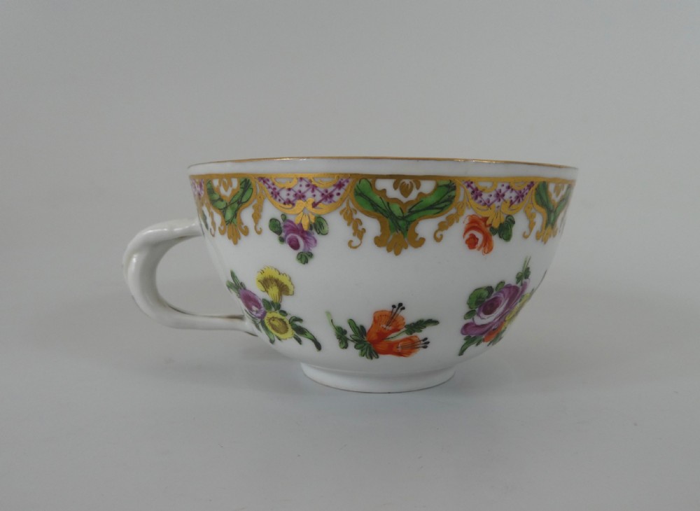 Bristol porcelain cup, saucer & spoon, c. 1775. Ludlow Service. View XII