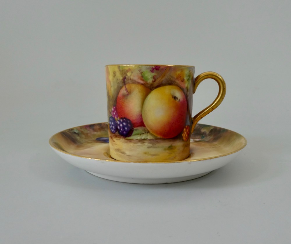 Royal Worcester coffee can and saucer. Fruit, dated 1925. View IV