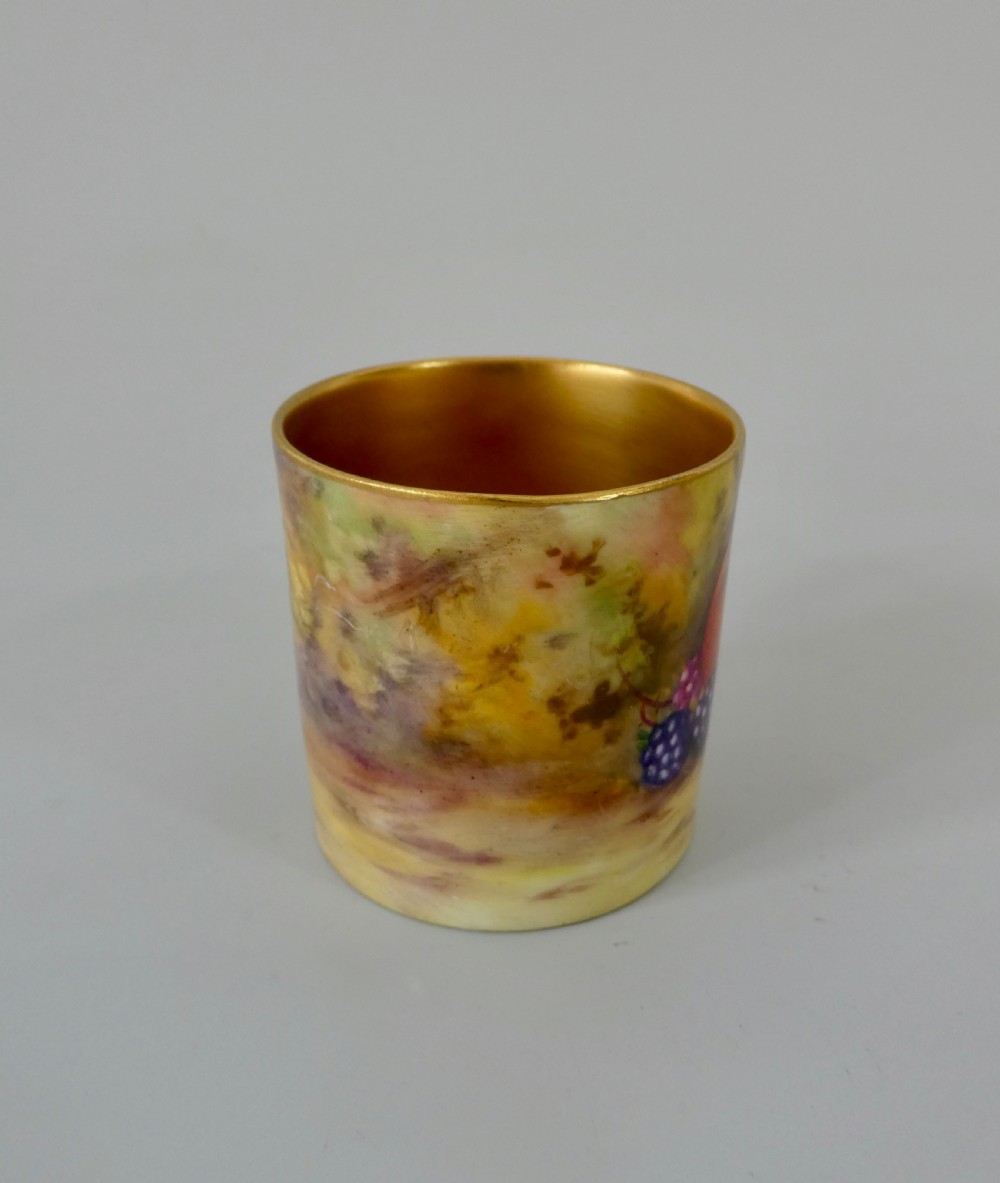 Royal Worcester coffee can and saucer. Fruit, dated 1925. View V