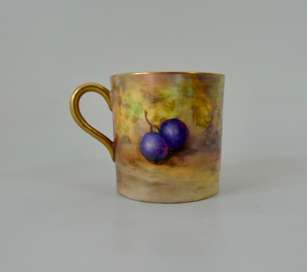 Royal Worcester coffee can and saucer. Fruit, dated 1925. View VI
