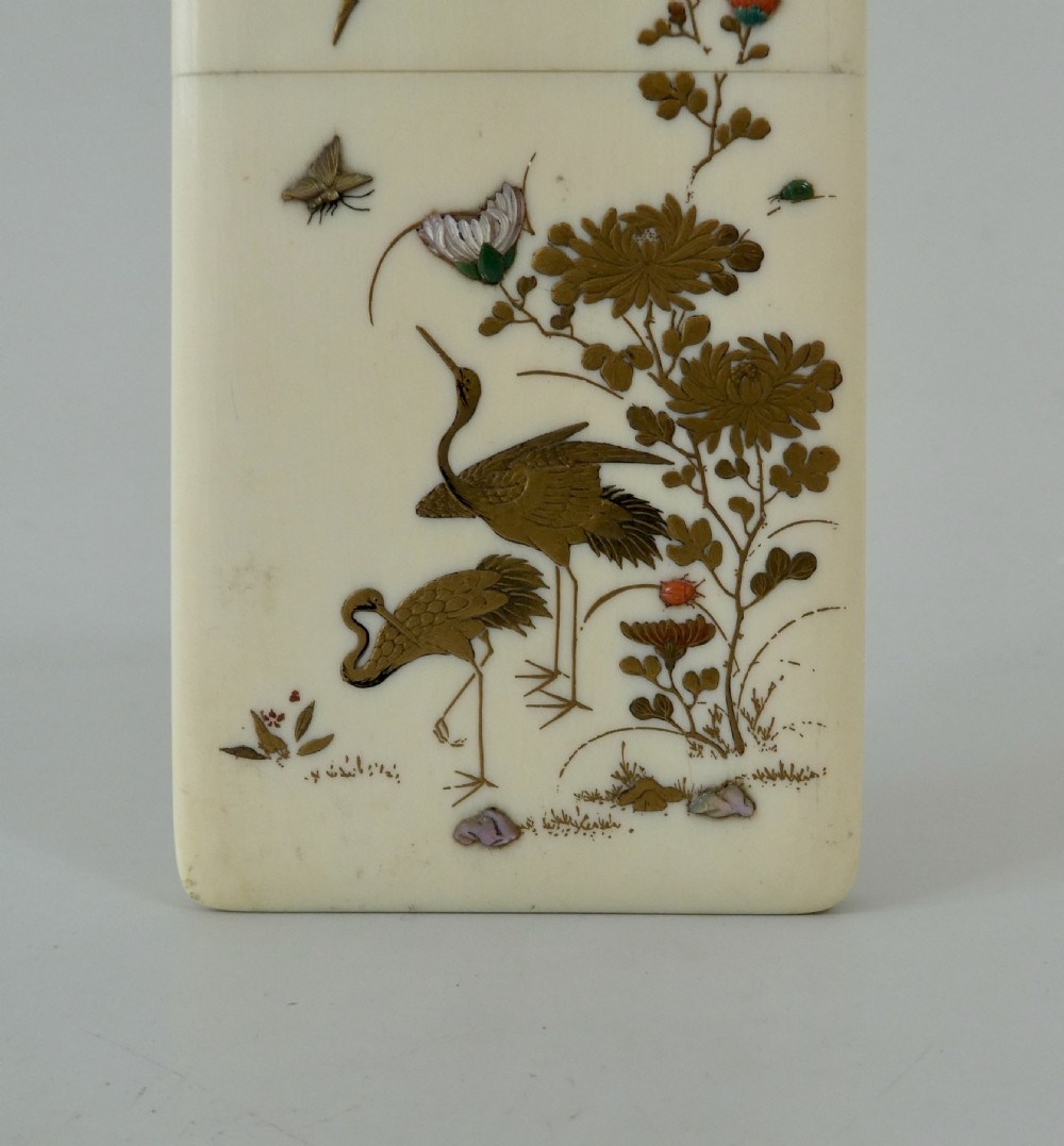 Japanese Shibayama card case, signed. c. 1890. Meiji Period. View II