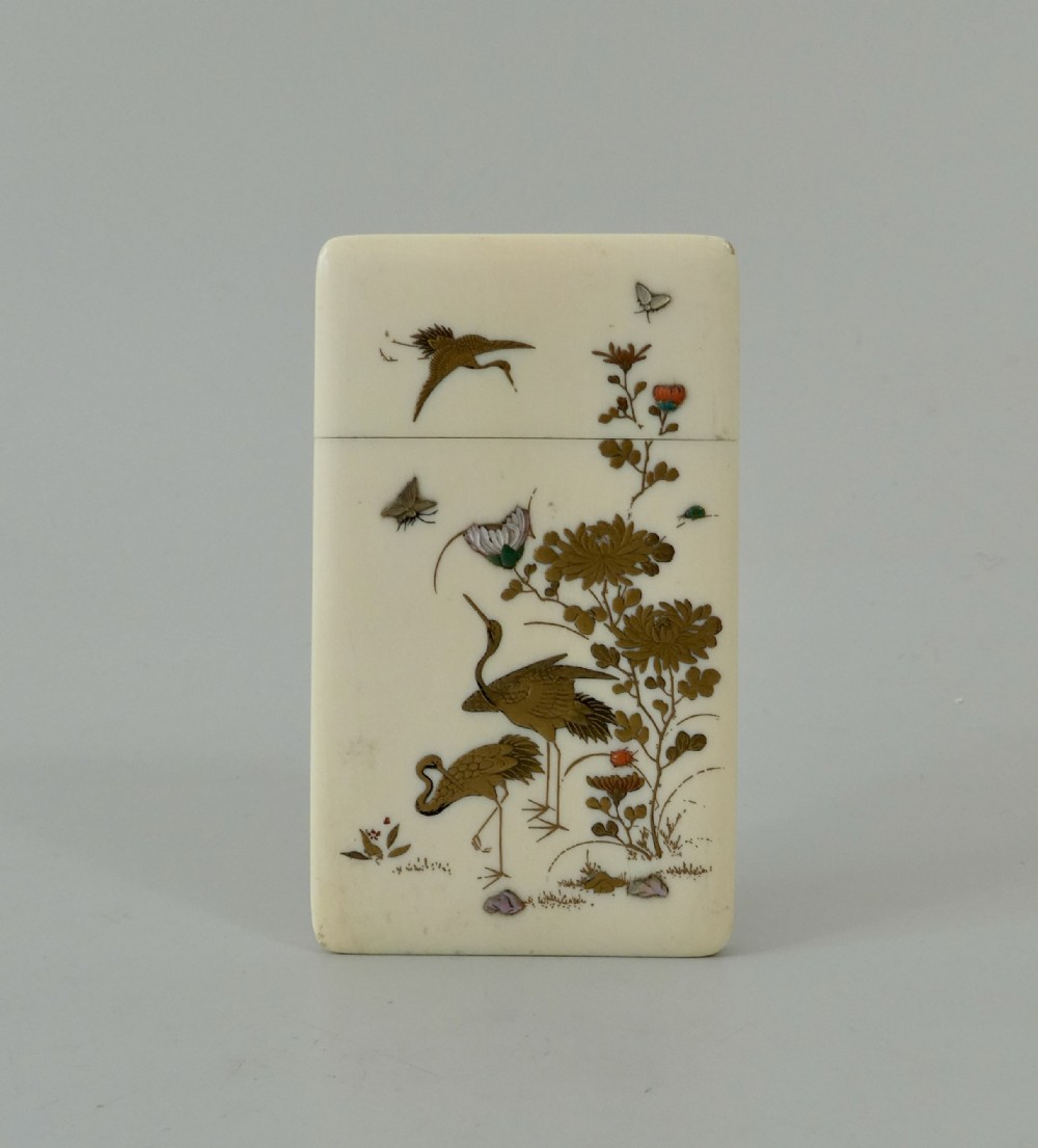Japanese Shibayama card case, signed. c. 1890. Meiji Period.
