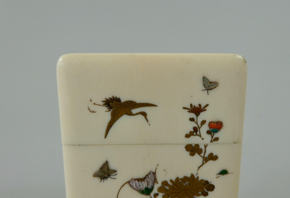 Japanese Shibayama card case, signed. c. 1890. Meiji Period. View III